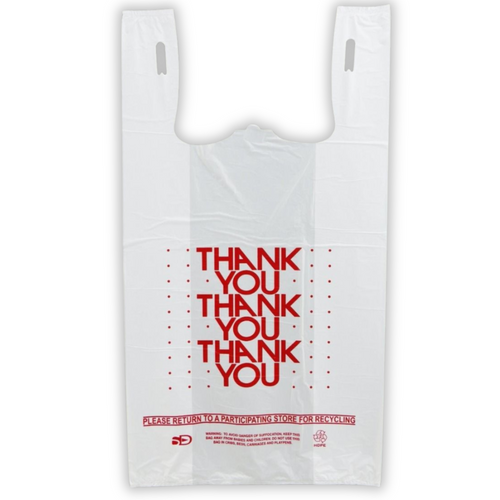 ASSUREPAK INC. - Easy Open - White 'Thank You' HDPE T-Shirt Bags - 1/6 BBL 11.5