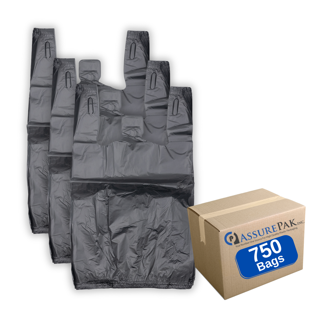 ASSUREPAK INC. - Easy Open - Black Unprinted HDPE T-Shirt Bags - 1/8 BBL 10