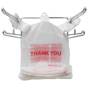 White 'Thank You' HDPE T-Shirt Bags - 1/6 BBL 11.5"X6"X21" - 800 Bags - 13 microns - White - 10010P813 - AssurePak