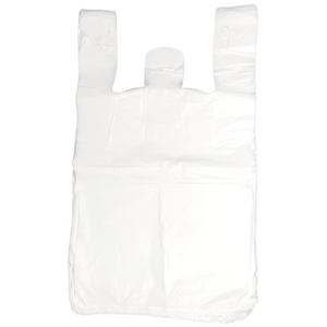 White Unprinted HDPE T-Shirt Bags - 1/5 BBL 13"X10"X23" - 500 Bags - 14 microns - White - P5SD100131023 - AssurePak