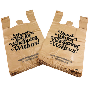 ASSUREPAK INC. - Beige Kraft Color Thank You HDPE T-Shirt Bags - 1/6 BBL 11.5"X6"X21" - 600 Bags - 18 microns - Beige - BGE161222-EO
