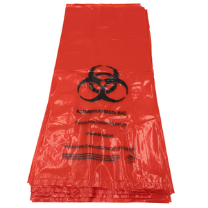 Hazardous Waste Bags - 10"x4"x24" - 200 Bags - 1.4 mil - Red - HAZWASTELD10424 - AssurePak