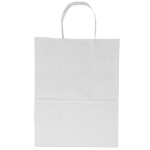 Paper Bags - Handle Bags - White Color - 8"x4.75"x10.5" - 250 Bags - 60 LB Weight basis (90 GSM strong). Twisted Handle. Packed in cases. - White Paper - 85105WHITEPAPTHDL - AssurePak