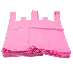 Easy Open - Colored Unprinted HDPE T-Shirt Bags - 1/6 BBL 11.5"X6"X21" - 1000 Bags - 13 microns - Pink - LOOP-PINK-EO - AssurePak