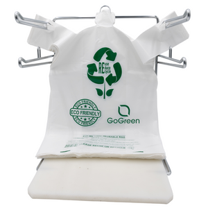 White Reusable/Eco-Friendly LDPE T-Shirt - 1/6 BBL 12"X7"X22" - 150 Bags - 57 Micron (2.25 mil) - White - WHLD40REC225REU12722 - AssurePak