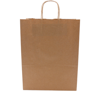 Paper Bags - Handle Bags - Kraft Color - 10"x5"x13" - 250 Bags - 60 LB Weight basis (90 GSM strong). Twisted Handle. Packed in cases. - Kraft/Natural - 10513NKPAPTHDL - AssurePak