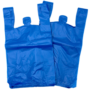 Colored Unprinted HDPE T-Shirt Bags - 1/6 BBL 11.5"X6"X21" - 1000 Bags - 13 microns - Blue - LOOP-BLUE - AssurePak