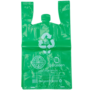 Green Reusable/Eco-Friendly LDPE T-Shirt - 1/6 BBL 11.5"X6.5"X21" - 200 Bags - 57 Micron (2.25 mil) - Green - GRNLD40REC225REU1221 - AssurePak