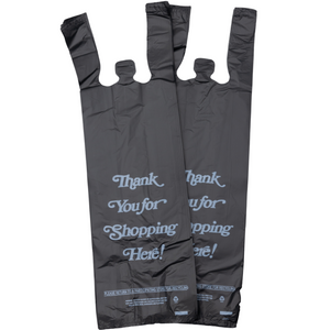 ASSUREPAK INC. - Black Printed HDPE Liquor T-Shirt Bags - 6"X4"X20" - 1000 Bags - 25 microns - Black - 6420HDBWP