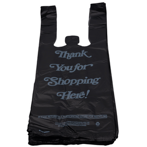 Black Printed HDPE Liquor T-Shirt Bags - 6"X4"X15" - 2000 Bags - 16 microns - Black - 6415HDBWP - AssurePak