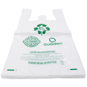 ASSUREPAK INC. - White Reusable/Eco-Friendly LDPE T-Shirt - 1/5 BBL 13"X9"X23" - 150 Bags - 57 Micron (2.25 mil) - White - WHLD225MREUSE1323