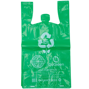 Green Reusable/Eco-Friendly LDPE T-Shirt - Jumbo 17"x8"x29" - 180 Bags - 57 Micron (2.25 mil) - Green - GRNLD40REC225REUSE1729 - AssurePak