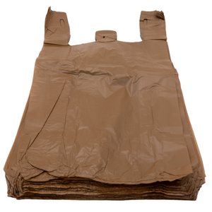 Colored Unprinted HDPE T-Shirt Bags - 1/6 BBL 11.5"X6"X21" - 1000 Bags - 13 microns - Brown - LOOP-BROWN - AssurePak