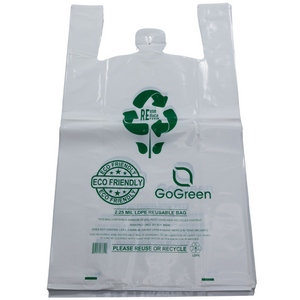 ASSUREPAK INC. - White Reusable/Eco-Friendly LDPE T-Shirt - 1/8 BBL (10"X5"X18") - 300 Bags - 57 Micron (2.25 mil) - White - WHLD40REC225REUSE10518