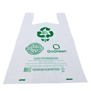 ASSUREPAK INC. - White Reusable/Eco-Friendly LDPE T-Shirt - 1/5 BBL 13"X9"X23" - 150 Bags - 57 Micron (2.25 mil) - White - WHLD40REC225REUSE1323