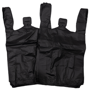 Easy Open - Black Unprinted HDPE T-Shirt Bags - 1/8 BBL 10"X5"X18" - 1000 Bags - 13 microns - Black - 20018-EO - AssurePak