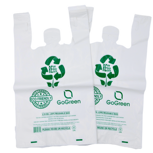 ASSUREPAK INC. - White Reusable/Eco-Friendly LDPE T-Shirt - 1/5 BBL 13"X9"X23" - 150 Bags - 57 Micron (2.25 mil) - White - WHLD40REC225REUSE1323
