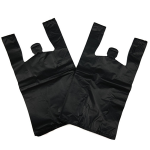 Black Unprinted HDPE T-Shirt Bags - 1/6 BBL 11.5"X6"X21" - 150 Bags - 30 microns - Black - BLK616EHD30M - AssurePak