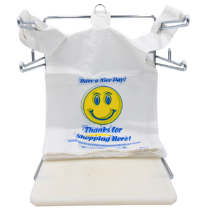 ASSUREPAK INC. - Easy Open - White Happy Face/Smiley Face HDPE T-Shirt Bags - 1/6 BBL 11.5"X6"X21" - 500 Bags - 18 microns - White - 16HFACE0516-EO