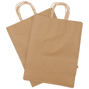 Paper Bags - Handle Bags - Kraft Color - 10"x5"x13" - 250 Bags - 60 LB Weight basis (90 GSM strong). Twisted Handle. Packed in cases. - Kraft/Natural - 10513NKPAPTHDL - AssurePak