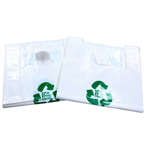 White Reusable/Eco-Friendly LDPE T-Shirt - Super Jumbo 20"x10"x36" - 100 Bags - 57 Micron (2.25 mil) - White - WHLD40REC225MREUSE201036 - AssurePak