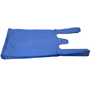 Colored Unprinted HDPE T-Shirt Bags - 1/10 BBL 8"X4"X15" - 1500 Bags - 14 microns - Blue - BLUE8415110BBL - AssurePak