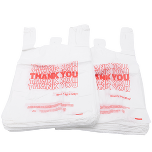 Easy Open - White 'Thank You' HDPE T-Shirt Bags - 1/8 BBL 10"X5"X18" - 1000 Bags - 13 microns - White - 10020-EO - AssurePak