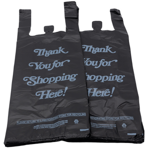 ASSUREPAK INC. - Black Printed HDPE Liquor T-Shirt Bags - 8"x4"x20" - 1000 Bags - 25 microns - Black - 8420HDBWP