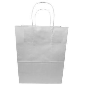 Paper Bags - Handle Bags - White Color - 8"x4.75"x10.5" - 250 Bags - 60 LB Weight basis (90 GSM strong). Twisted Handle. Packed in cases. - White Paper - 85105WHITEPAPTHDL - AssurePak