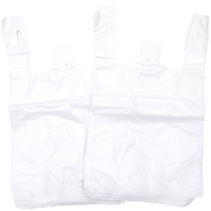 White Unprinted HDPE T-Shirt Bags - 1/8 BBL (10"X5"X18") - 1000 Bags - 13 microns - White - UN10020UP - AssurePak