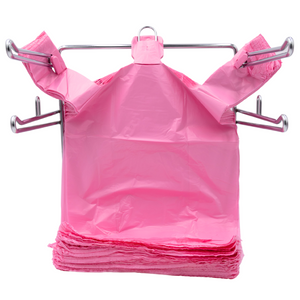 Easy Open - Colored Unprinted HDPE T-Shirt Bags - 1/6 BBL 11.5"X6"X21" - 1000 Bags - 13 microns - Pink - LOOP-PINK-EO - AssurePak