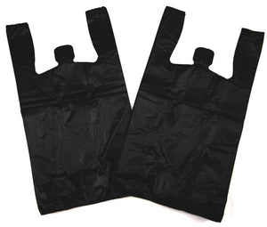 Easy Open - Black Unprinted HDPE T-Shirt Bags - 1/6 BBL 11.5"X6"X21" - 350 Bags - 22 microns - Black - 200HD25-EO - AssurePak