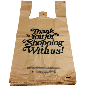 ASSUREPAK INC. - Beige Kraft Color Thank You HDPE T-Shirt Bags - 1/6 BBL 11.5"X6"X21" - 600 Bags - 18 microns - Beige - BGE161222-EO