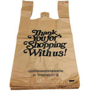 Beige Kraft Color Thank You HDPE T-Shirt Bags - 1/6 BBL 11.5"X6"X21" - 600 Bags - 18 microns - Beige - BGE161222-EO - AssurePak