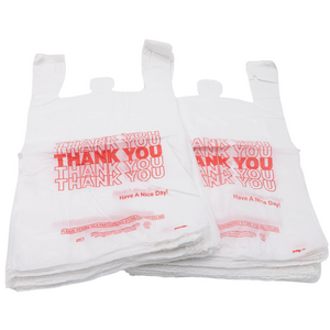 White 'Thank You' HDPE T-Shirt Bags - 1/6 BBL 11.5"X6"X21" - 800 Bags - 13 microns - White - 10010P813 - AssurePak