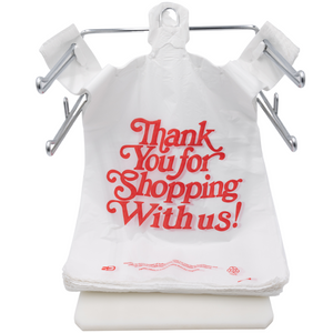 White 'Thank You' HDPE T-Shirt Bags - 1/5 BBL 13"X8"X23" - 500 Bags - 17 microns - White - 13823TYHDR - AssurePak