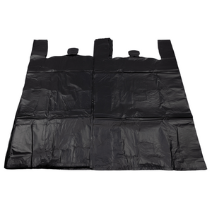 Black Unprinted HDPE T-Shirt Bags - 20"X10"X36" - 200 Bags - 22 microns - Black - 200HD201036 - AssurePak