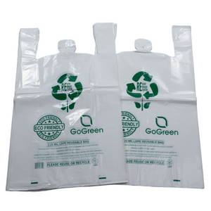 ASSUREPAK INC. - White Reusable/Eco-Friendly LDPE T-Shirt - 1/8 BBL (10"X5"X18") - 300 Bags - 57 Micron (2.25 mil) - White - WHLD40REC225REUSE10518