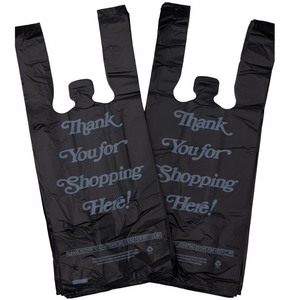 Black Printed HDPE Liquor T-Shirt Bags - 6"X4"X15" - 2000 Bags - 16 microns - Black - 6415HDBWP - AssurePak