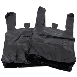 ASSUREPAK INC. - Black Unprinted HDPE T-Shirt Bags - 1/10 BBL 8"X4"X15" - 1500 Bags - 14 microns - Black - 20040
