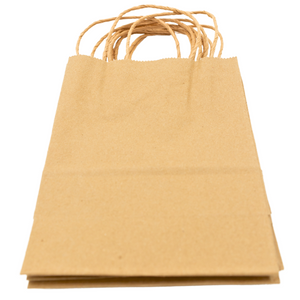 Paper Bags - Handle Bags - Kraft Color - 5.5"x3.25"x 8.375" - 250 Bags - 60 LB Weight basis (90 GSM strong). Twisted Handle. Packed in cases. - Kraft/Natural - 538NKPAPTHDL - AssurePak