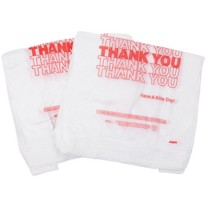ASSUREPAK INC. - Easy Open - White 'Thank You' HDPE T-Shirt Bags - 1/6 BBL 11.5"X6"X21" - 800 Bags - 13 microns - White - 10010P813-EO