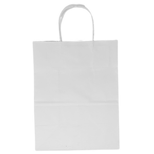 Paper Bags - Handle Bags - White Color - 8"x4.75"x10.5" - 250 Bags - 60 LB Weight basis (90 GSM strong). Twisted Handle. Packed in cases. - White Paper - 85105WHITEPAPTHDL - AssurePak