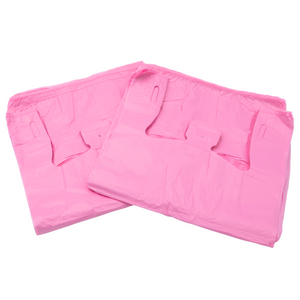 Easy Open - Colored Unprinted HDPE T-Shirt Bags - 1/6 BBL 11.5"X6"X21" - 1000 Bags - 13 microns - Pink - LOOP-PINK-EO - AssurePak