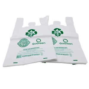 ASSUREPAK INC. - White Reusable/Eco-Friendly LDPE T-Shirt - 1/5 BBL 13"X9"X23" - 150 Bags - 57 Micron (2.25 mil) - White - WHLD40REC225REUSE1323
