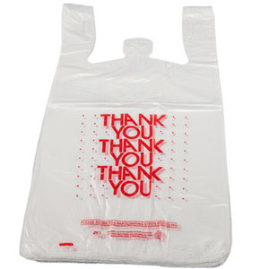 White 'Thank You' HDPE T-Shirt Bags - 1/6 BBL 11.5"X6"X21" - 500 Bags - 13 microns - White - 10015P500 - AssurePak