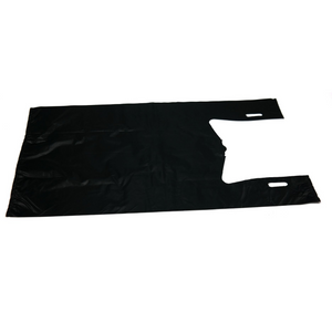 Black Unprinted HDPE T-Shirt Bags - 1/6 BBL 11.5"X6"X21" - 150 Bags - 30 microns - Black - BLK616EHD30M - AssurePak