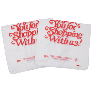 Easy Open - White 'Thank You' HDPE T-Shirt Bags - 1/5 BBL 13"X8"X23" - 500 Bags - 17 microns - White - 13823TYHDR-EO - AssurePak