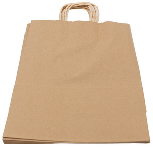 Paper Bags - Handle Bags - Kraft Color - 10"x5"x13" - 250 Bags - 60 LB Weight basis (90 GSM strong). Twisted Handle. Packed in cases. - Kraft/Natural - 10513NKPAPTHDL - AssurePak