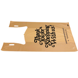 ASSUREPAK INC. - Beige Kraft Color Thank You HDPE T-Shirt Bags - 1/6 BBL 11.5"X6"X21" - 600 Bags - 18 microns - Beige - BGE161222-EO